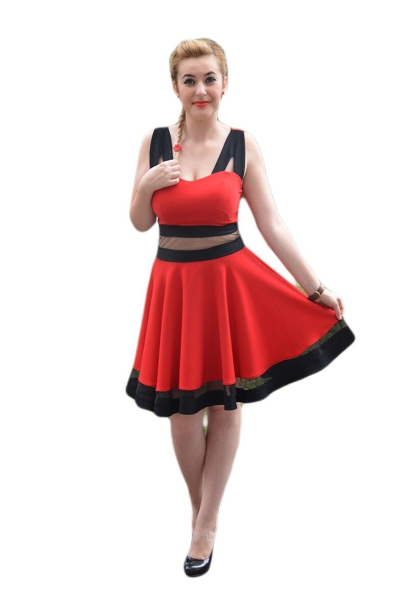 Rochie eleganta, cu bretele late, D&J Exclusive, Negru/Rosu