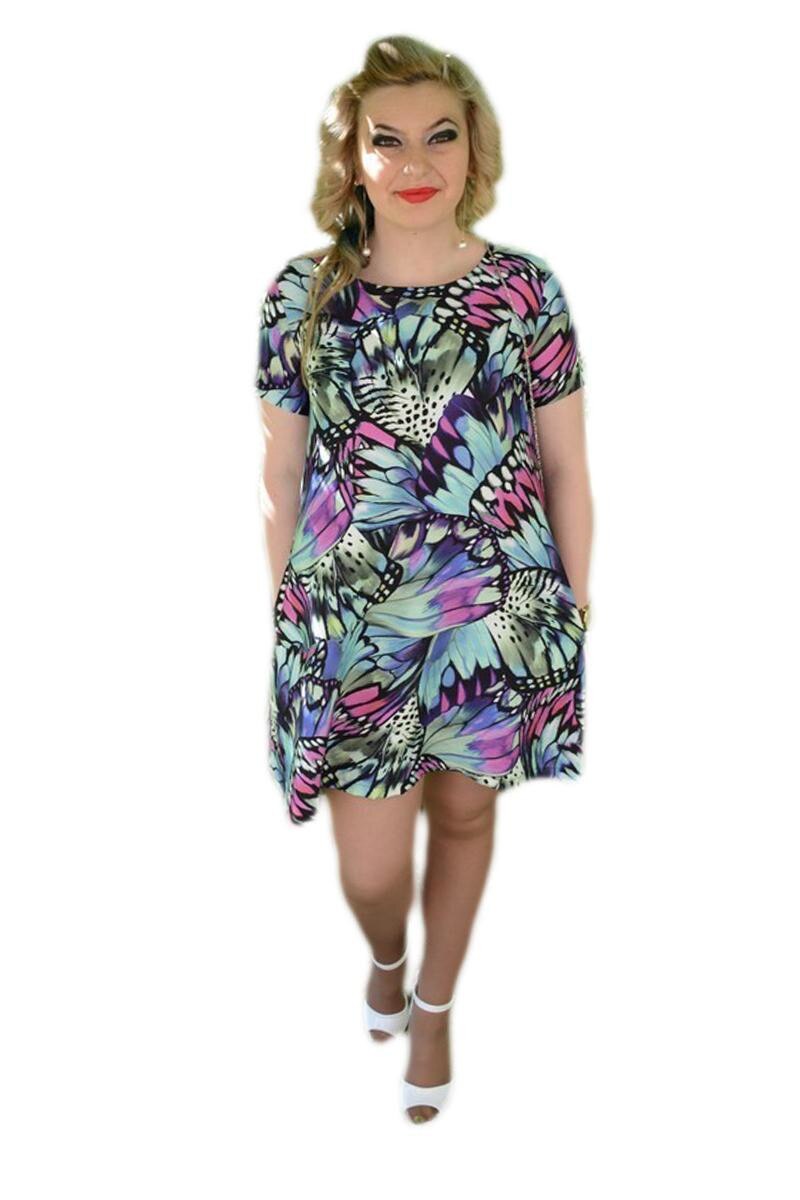 Rochie de vara, cu un croi lejer si buzunare trendy, D&J Exclusive, Multicolor, Multicolor