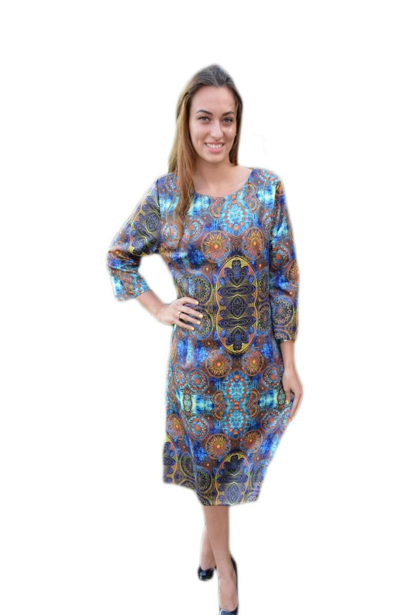 Rochie rafinata cu imprimeu, D&J Exclusive, Albastru/Bleumarin