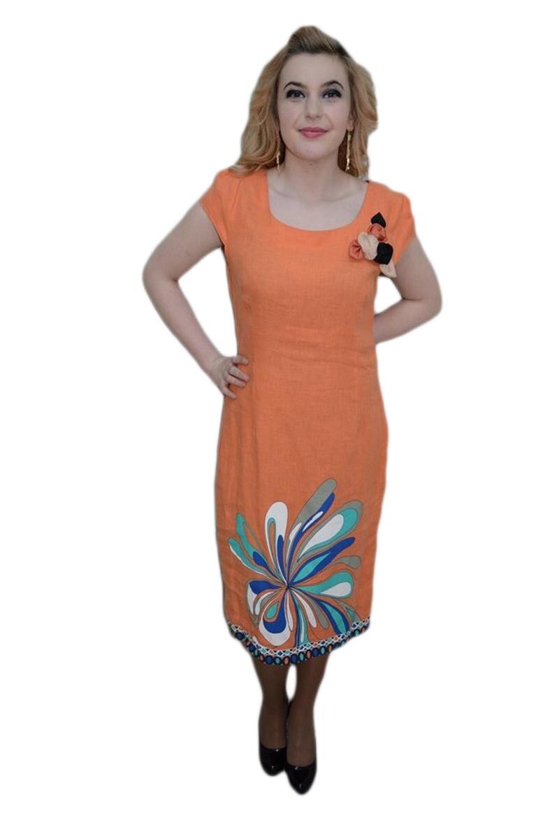 Rochie subtire de vara, design floral, D&J Exclusive, Portocaliu