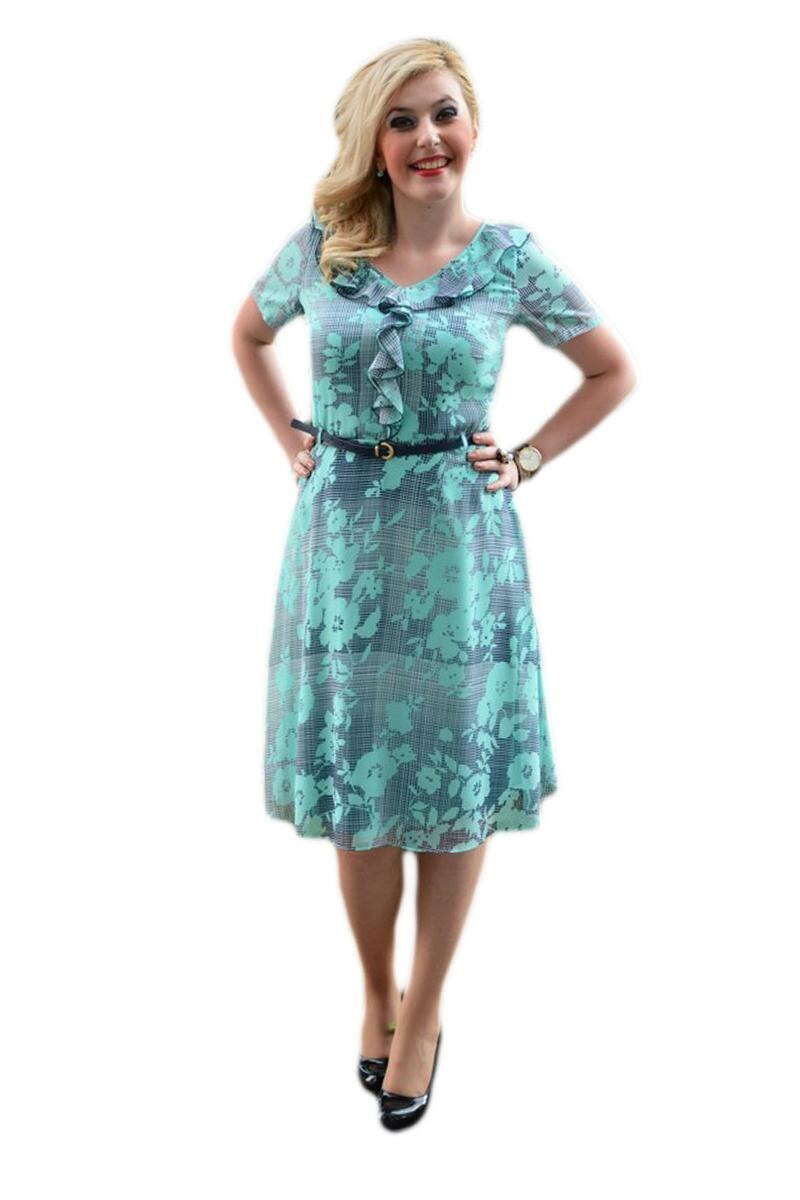 Rochie de vara , design de guler, D&J Exclusive, Bleumarin/Turcoaz