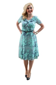 Rochie de vara , design de guler, D&J Exclusive, Bleumarin/Turcoaz Rochie de vara , design de guler, D&J Exclusive, Bleumarin/Turcoaz
