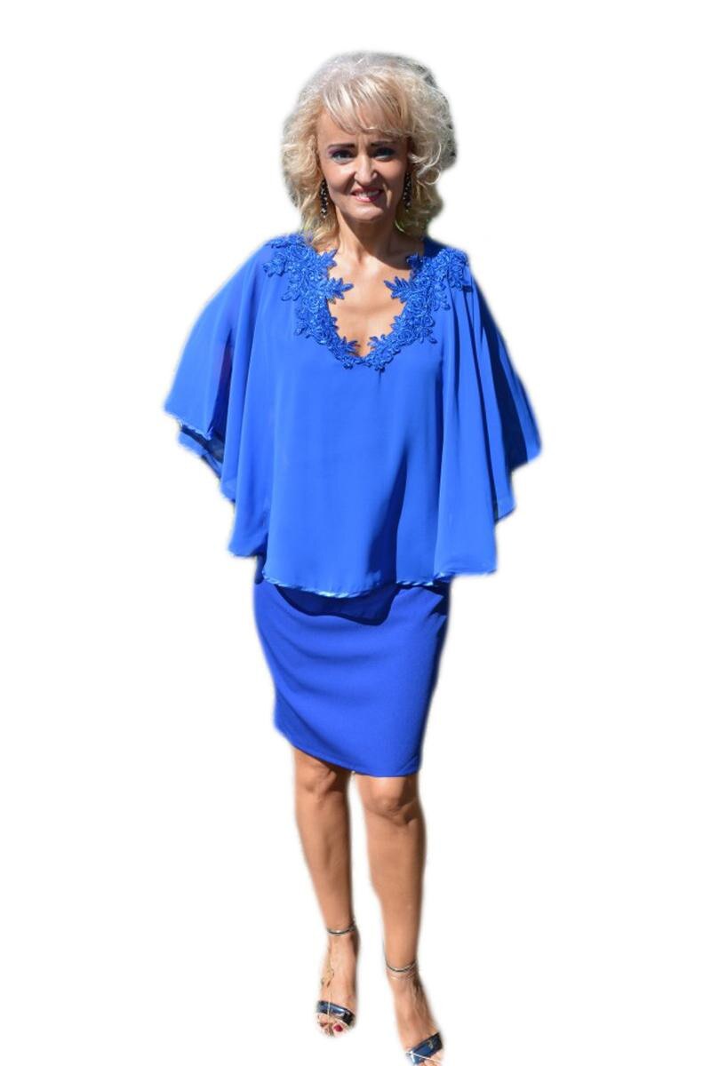 Rochie eleganta cu croi deosebit, cu voal deasupra, D&J Exclusive, Albastru
