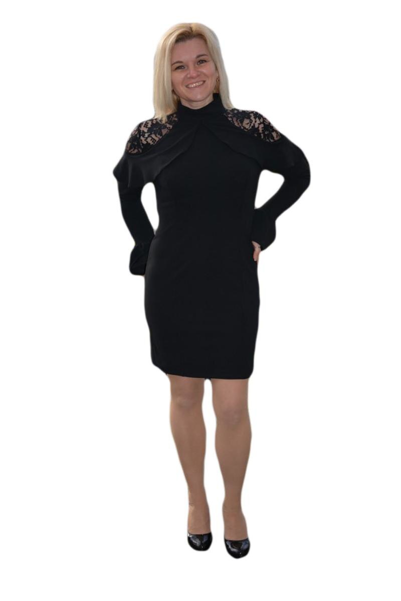 Rochie rafinata cu dantela si insertii de volane, D&J Exclusive, Negru