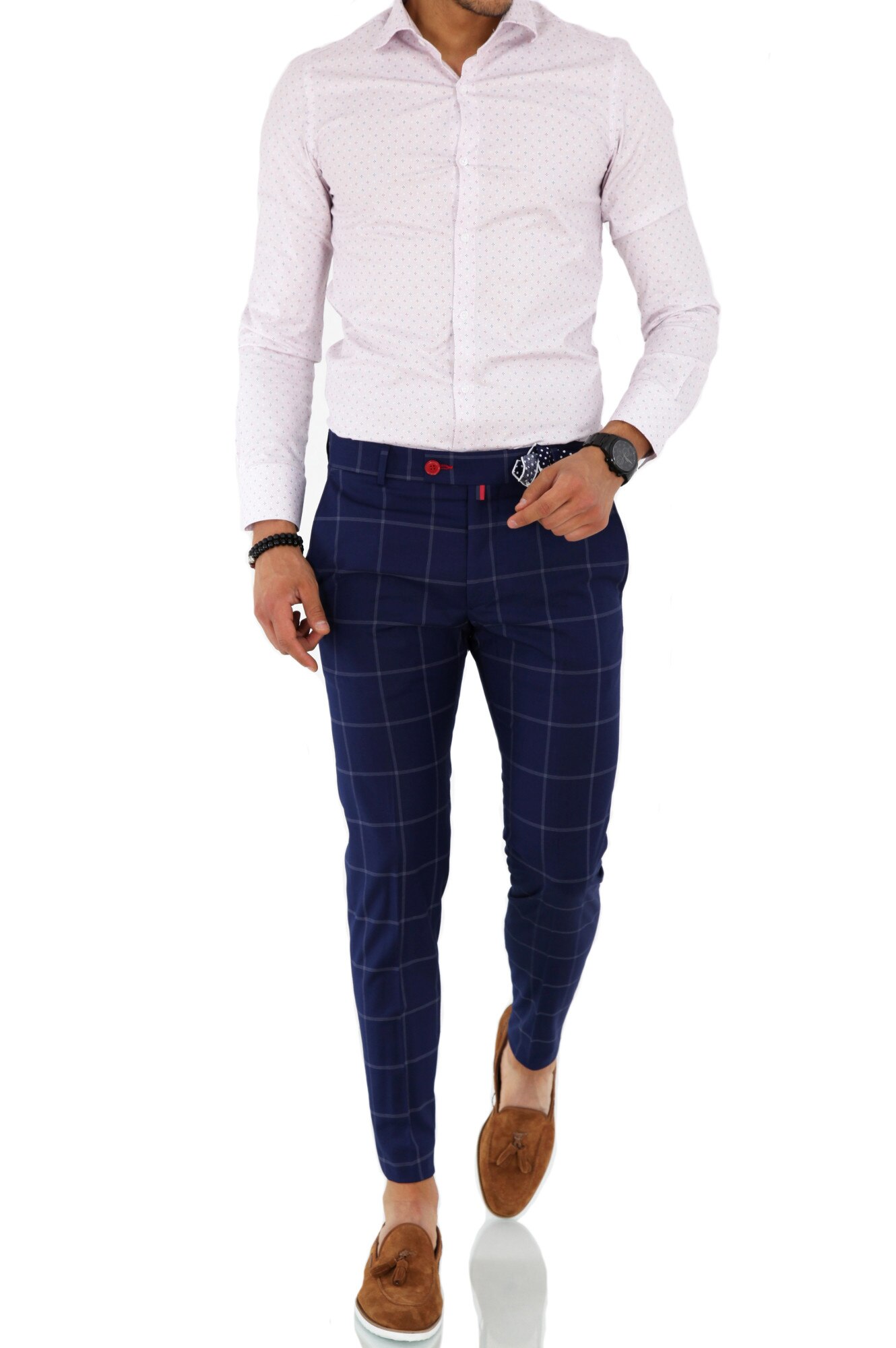 Camasa premium, pentru barbati, slim fit, roz cu imprimeu, Roz