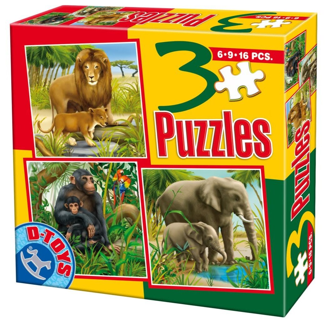 Set 3 Puzzle (6, 9, 16 piese)- Animale domestice si salbatice- 04