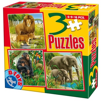 Set 3 Puzzle (6, 9, 16 piese)- Animale domestice si salbatice- 04 Set 3 Puzzle (6, 9, 16 piese)- Animale domestice si salbatice- 04