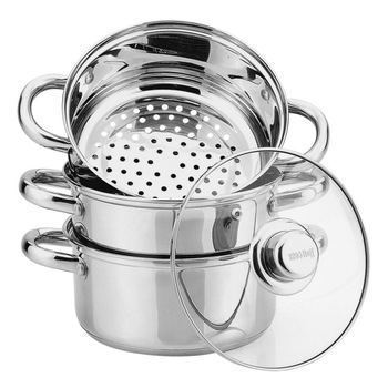 Oala inox pentru fiert cu aburi KingHoff, capacitate 2,5 litri, 4 piese, inductie, capac Oala inox pentru fiert cu aburi KingHoff, capacitate 2,5 litri, 4 piese, inductie, capac