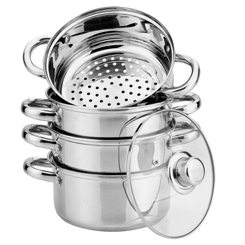Oala inox pentru fiert cu aburi KingHoff, inductie, capac, 2.5 l, 5 piese Oala inox pentru fiert cu aburi KingHoff, inductie, capac, 2.5 l, 5 piese
