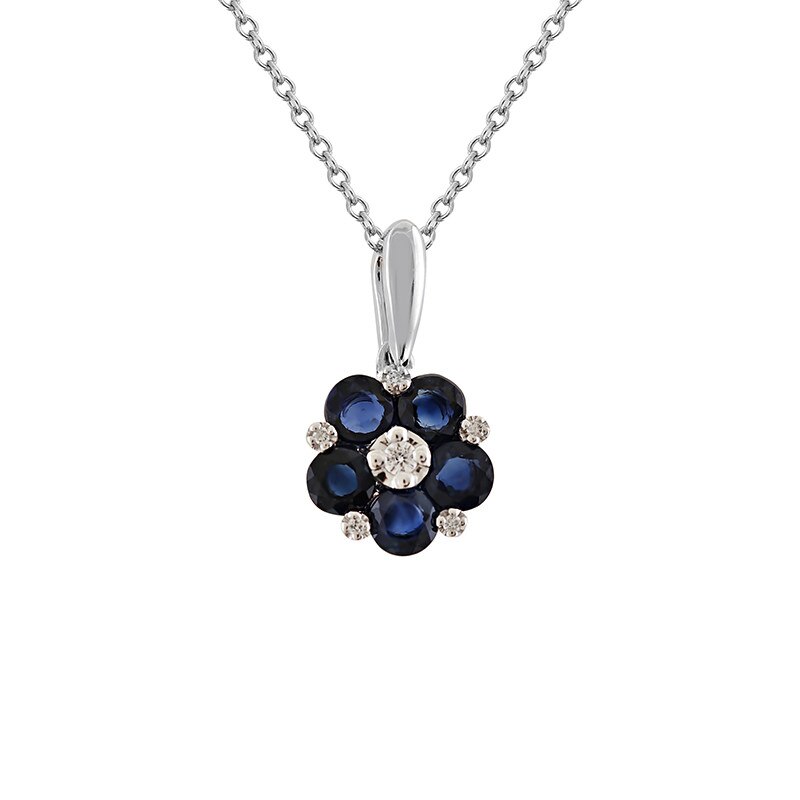 Pandantiv cu Lant Deruvo Aur 18k Diamante, Safire, Ajustabil 40-45 P2459545SWN-W
