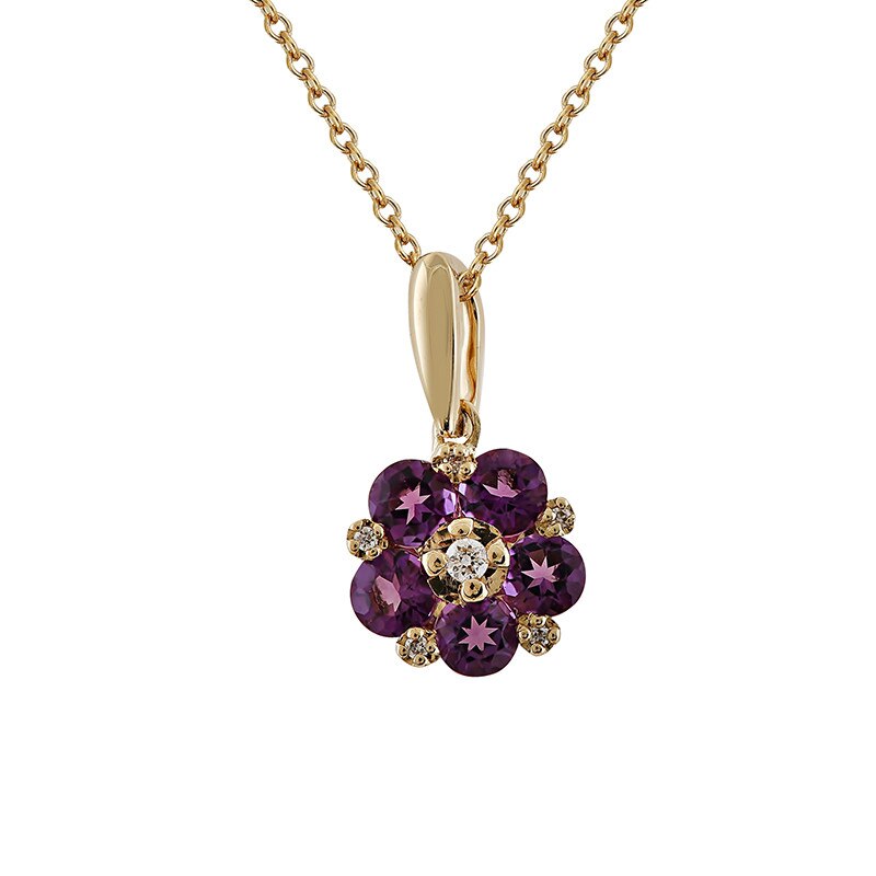 Pandantiv cu Lant Deruvo Aur 18k Diamante, Ametiste Africane, Ajustabil 40-45 P2459545FAM-Y