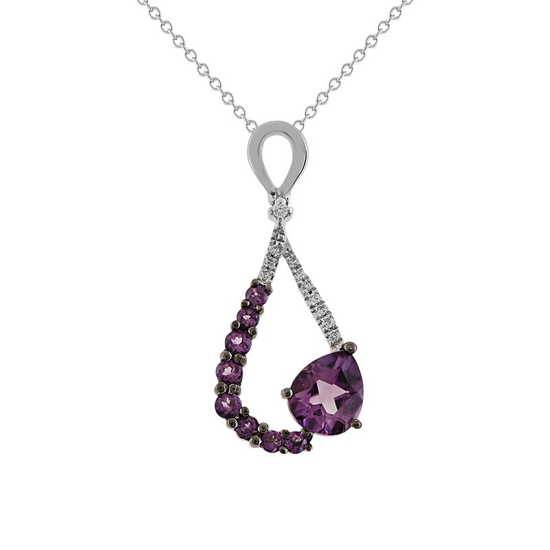 Pandantiv cu Lant Deruvo Aur 18k Diamante, Ametiste Africane, Ajustabil 40-45 P2487545FAMWN-W