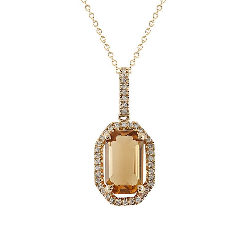 Pandantiv cu Lant Deruvo Aur 18k Diamante, Citrin, Ajustabil 40-45 P2532045HCT-Y