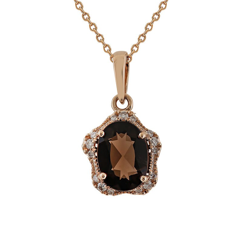Pandantiv cu Lant Deruvo Aur 18k Diamante, Quartz Fumuriu, Ajustabil 40-45 P2510845SMQ-R
