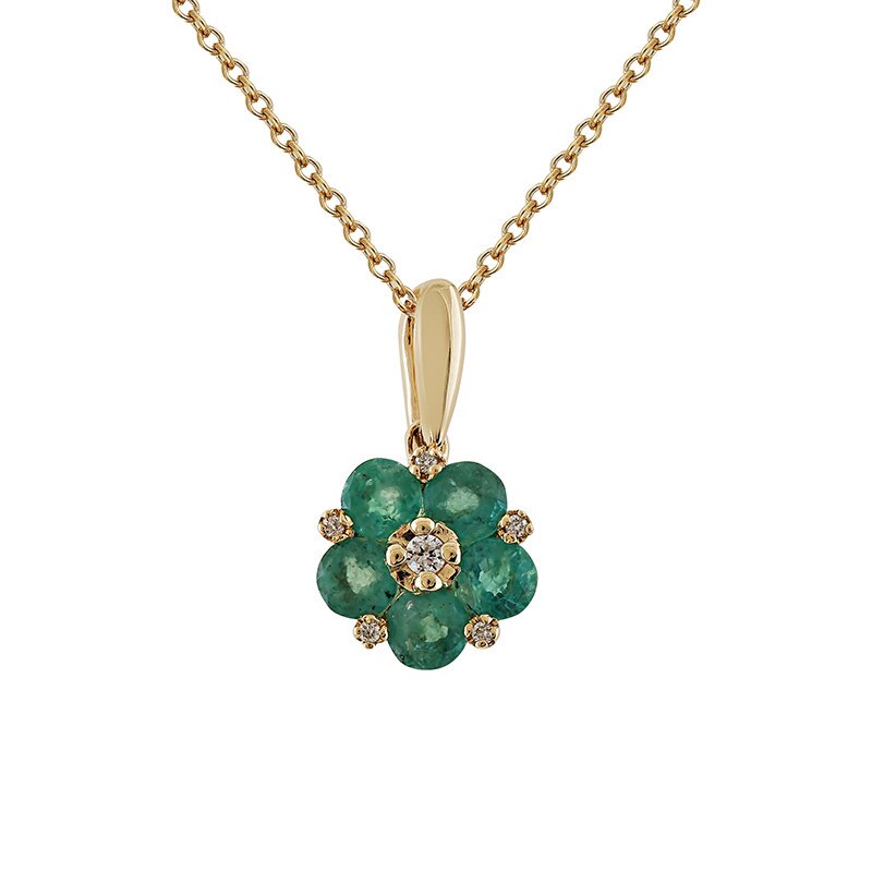 Pandantiv cu Lant Deruvo Aur 18k Diamante, Smaralde, Ajustabil 40-45 P2459545E-Y