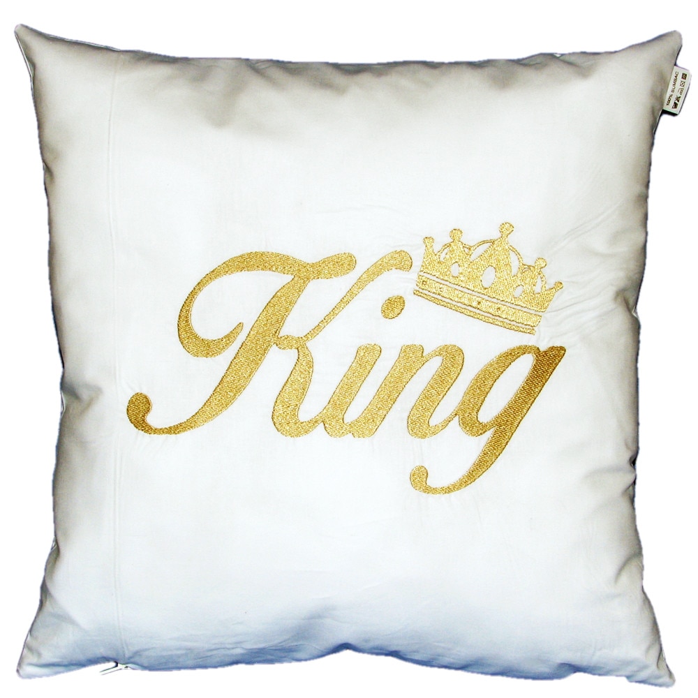 Perna brodata din bumbac alb-auriu 