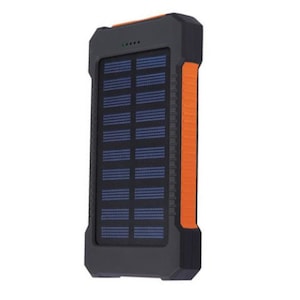 Acumulator Extern 10000 mAh, cu Panou Solar, 2 USB, Lanterna LED cu Mod SOS, Negru-Portocaliu