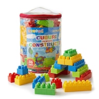 Set Cuburi de Constructie RobenToys, 36 Piese, Rosu, Plastic de Inalta Calitate, Joc Educativ si Creativ pentru Copii, +18 Luni