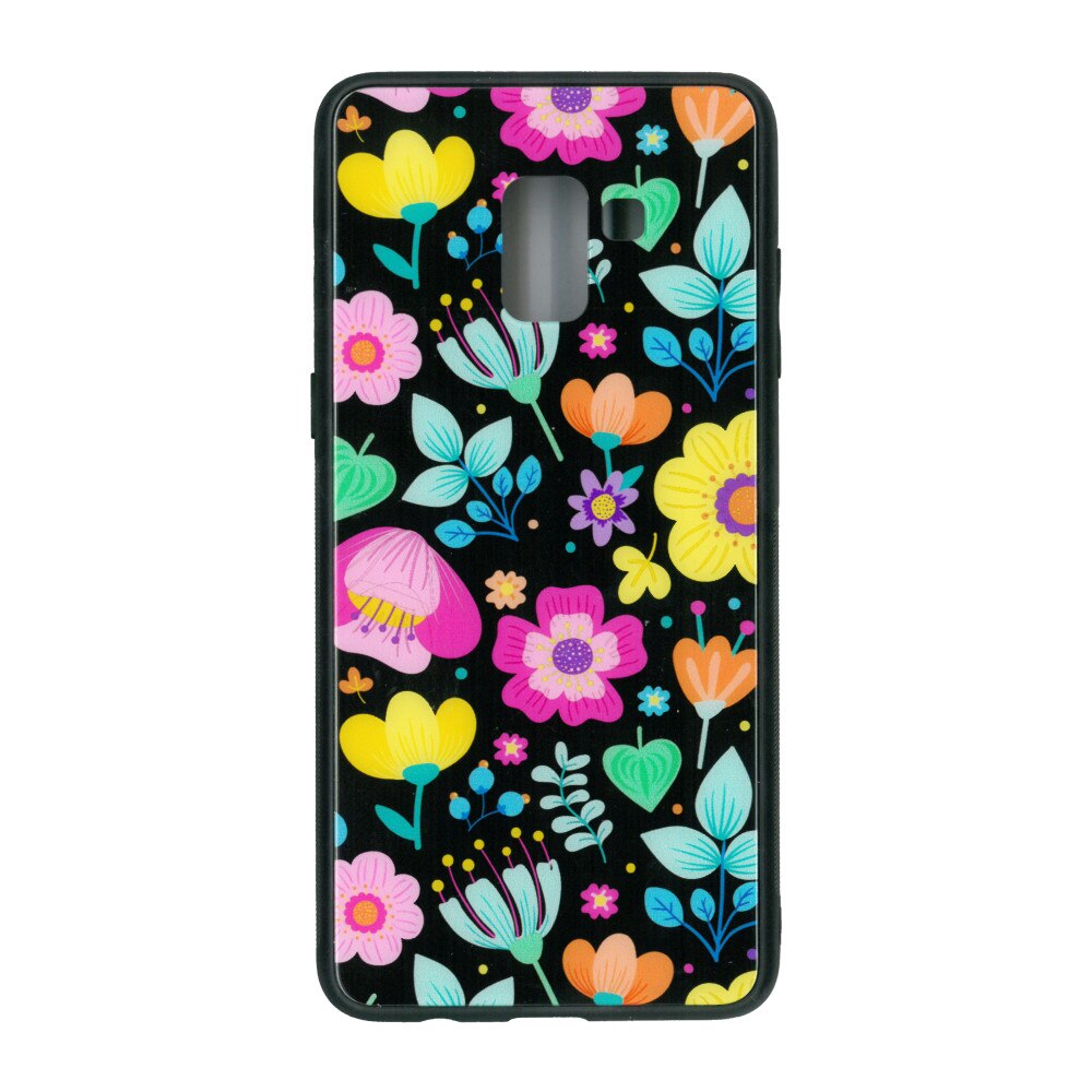 Husa de protectie cu spate de sticla EuroCELL pentru Samsung Galaxy A8 Plus 2018 , print floral multicolor