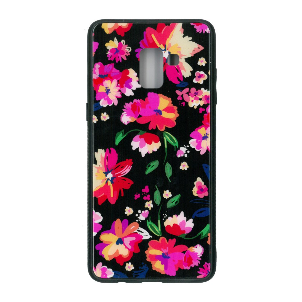 Husa de protectie cu spate de sticla EuroCELL pentru Samsung Galaxy A8 Plus 2018 , print floral multicolor