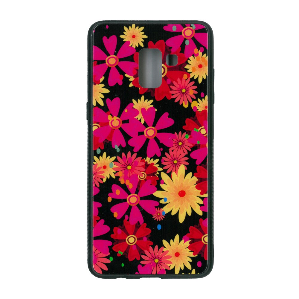 Husa de protectie cu spate de sticla EuroCELL pentru Samsung Galaxy A8 Plus 2018 , print floral multicolor