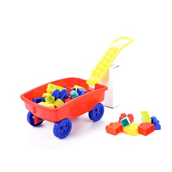 Carucior cu maner, Zola®, si cuburi de construit - 45 piese Carucior cu maner, Zola®, si cuburi de construit - 45 piese