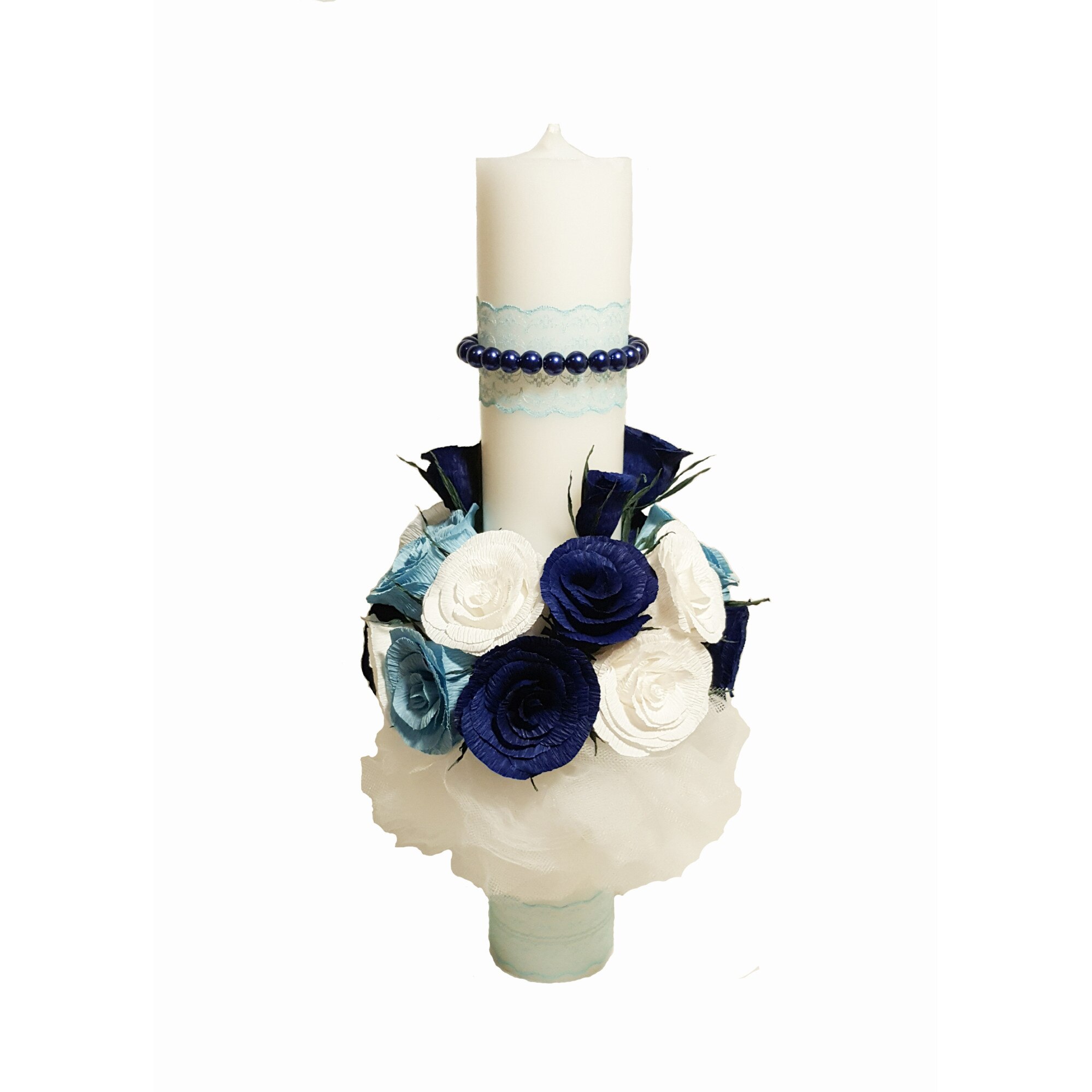 Lumanare botez/nunta Handmade Minis Boutique, alb, bleu si bleumarin