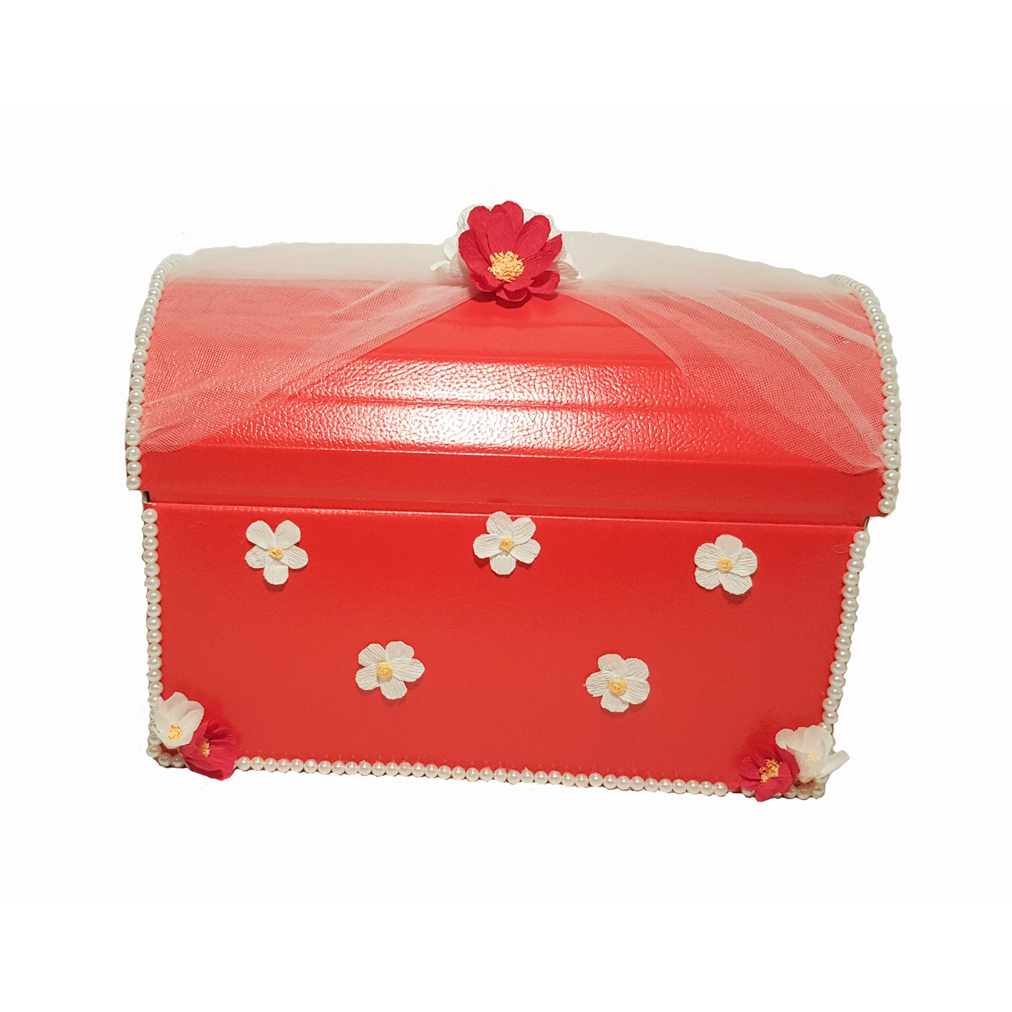 Trusou complet pentru botez Handmade Minis Boutique, in cufar rosu cu alb