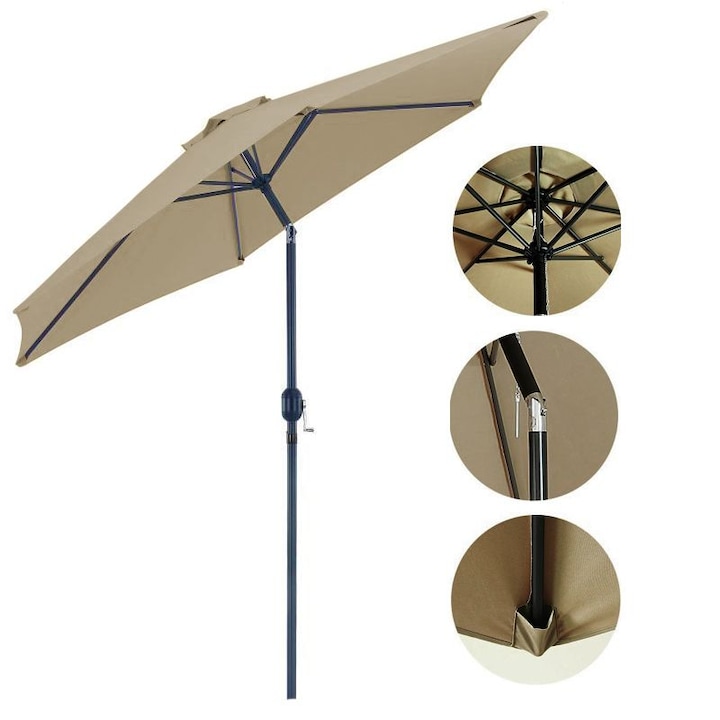 Timeless Tools Dönthető, 2,7 méter átmérőjű napernyő, khaki színű