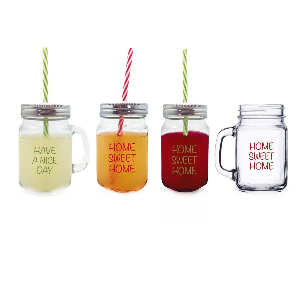 Set 4 cani cu pai si capac, 0,5 L, Argintiu/Transparent- FIH100