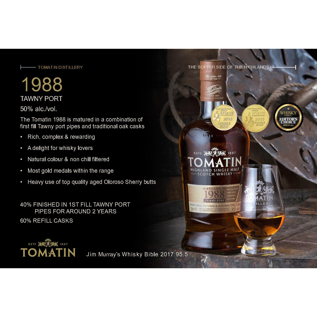 Уиски TOMATIN 1988 TAWNY PORT 27 години, 700 мл., 50 градуса - eMAG.bg