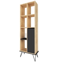 biblioteca cu 8 rafturi si 1 usa-picioare metal alves modella  185x60x25 cm stejarnegru pal 18 mm imagen 2_0_
0