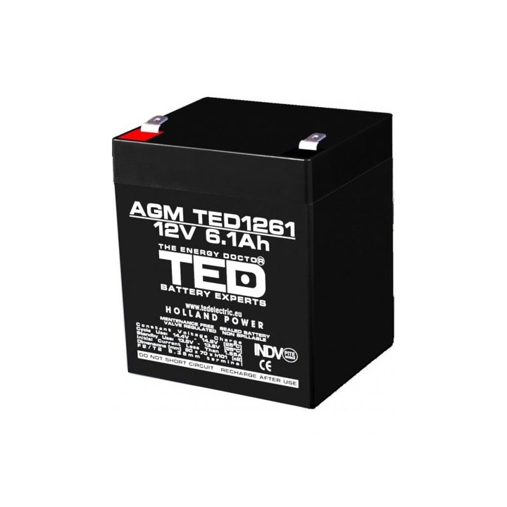 Acumulator stationar VRLA AGM 12V 6,1Ah, F2/ T2 TED Electric, etans, UPS, Back-up, alarma