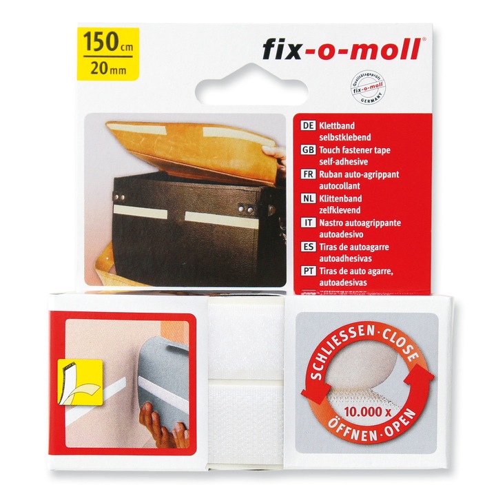 ABRABORO® FIX-O-MOLL tépőzáras öntapadó szalag, fehér