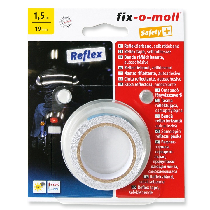 ABRABORO® FIX-O-MOLL reflektív szalag, erős fényvisszaverő hatással, ezüst