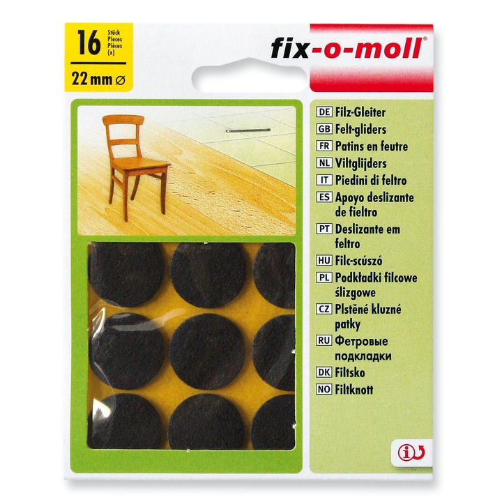 ABRABORO® FIX-O-MOLL öntapadó csúsztatófilc, barna, D 22 mm, 16 db