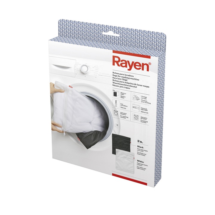 Комплект торби за пране Rayen, 2 бр, 50 x 40 см, Бял/Черен