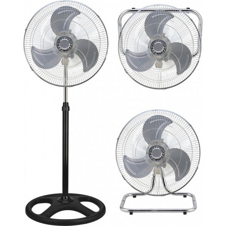 Ventilator industrial 3 in 1 FM-6136D, MUHLER, 16 ", 3 Modalitati de montare, 45W - 230V / 50Hz, Argintiu