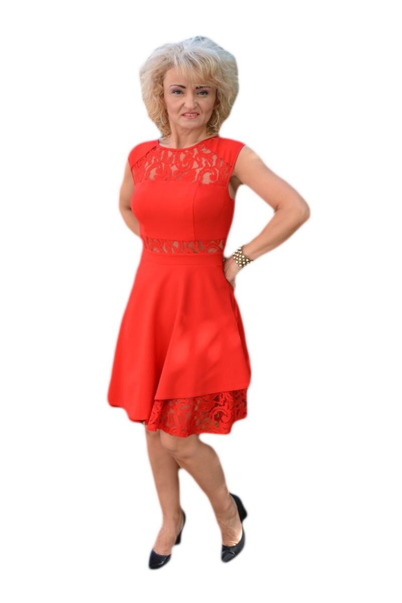 Rochie rafinata cu insertii de dantela, D&J Exclusive, Rosu