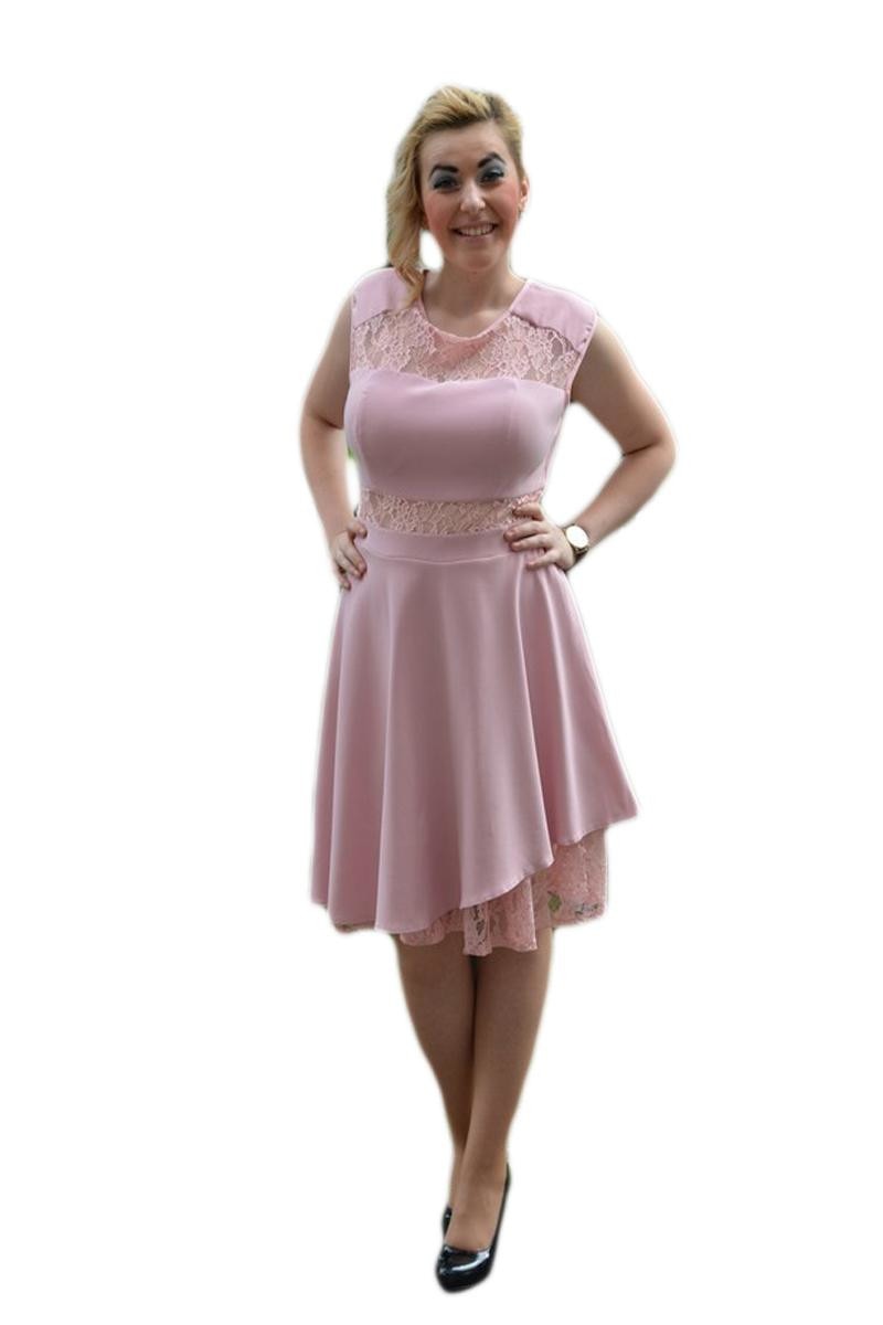 Rochie rafinata cu insertii de dantela, D&J Exclusive, Roz