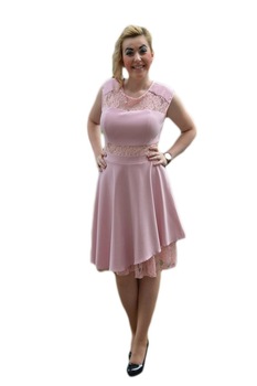 Rochie rafinata cu insertii de dantela, D&J Exclusive, Roz