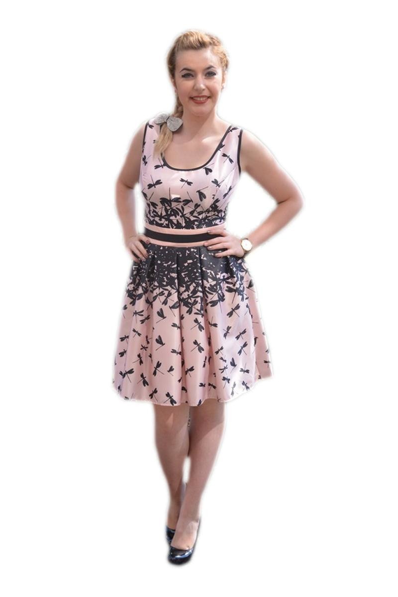 Rochie din material subtire, satinat, cu imprimeu de fluturi,D&J Exclusive, Negru/Pudra