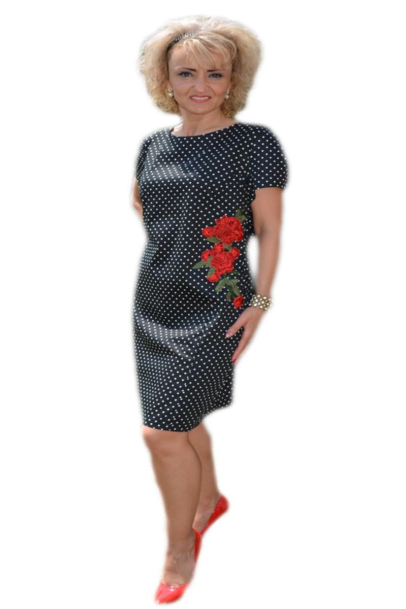 Rochie office cu maneca scurta si imprimeu de buline,D&J Exclusive, Negru/Alb
