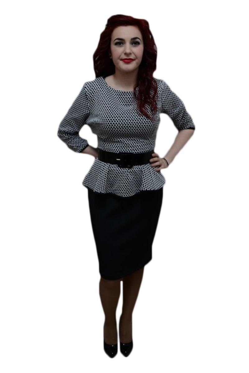 Rochie in tendinte cu design geometric fin, D&J Exclusive, Negru