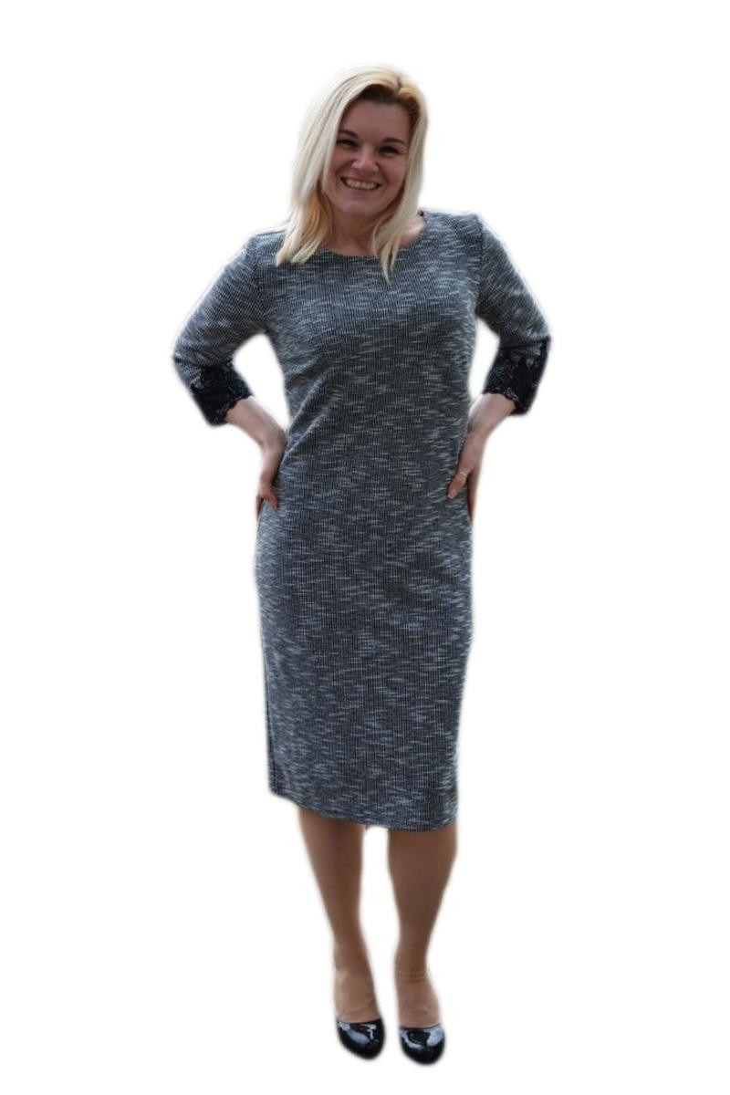 Rochie fashion, material usor elastic , insertii de dantela, D&J Exclusive, Negru/Alb