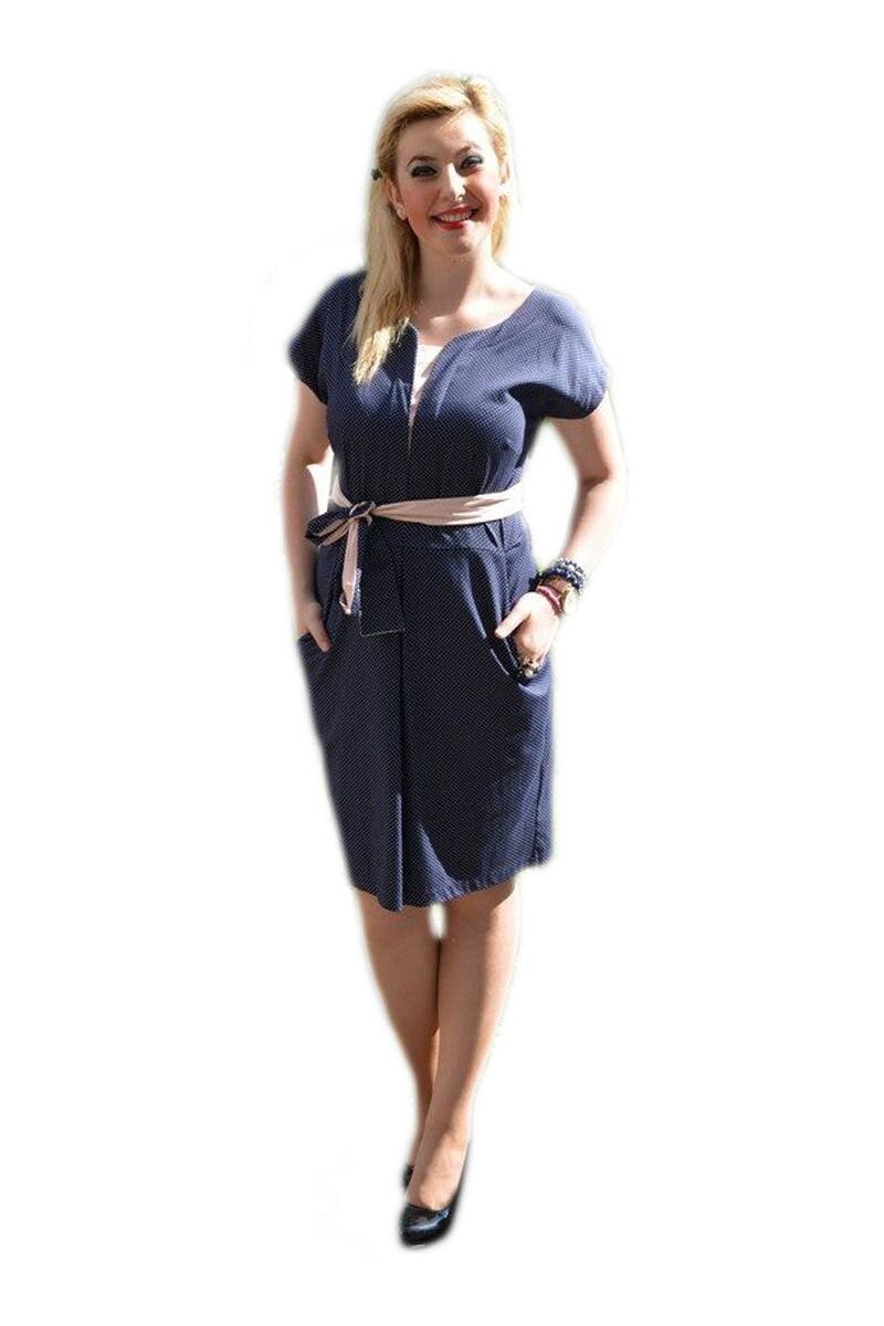 Rochie rafinata de vara, model de buline , D&J Exclusive, Bleumarin-Alb