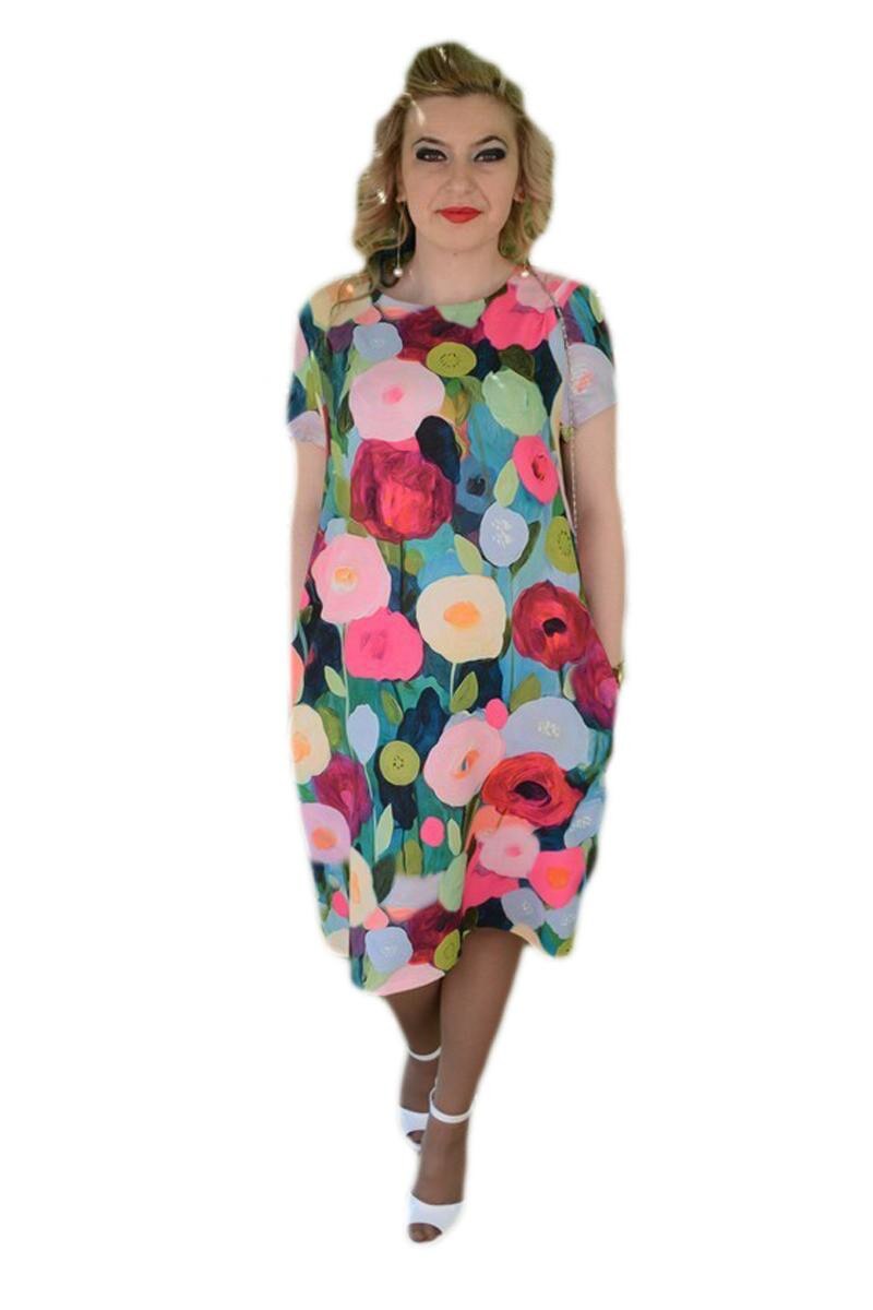 Rochie lejera, design floral , D&J Exclusive, Multicolor