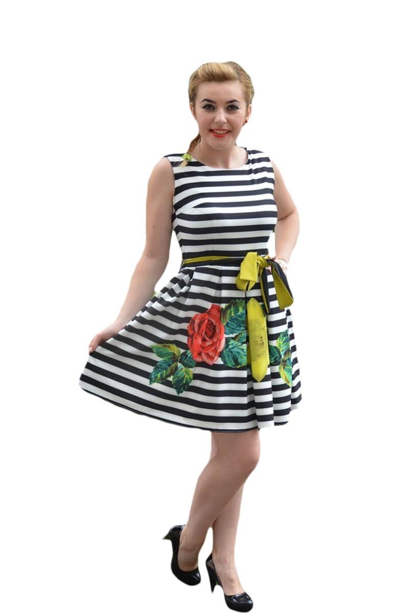 Rochie de zi, model aparte, cu dungi si flori colorate, D&J Exclusive, Multicolor