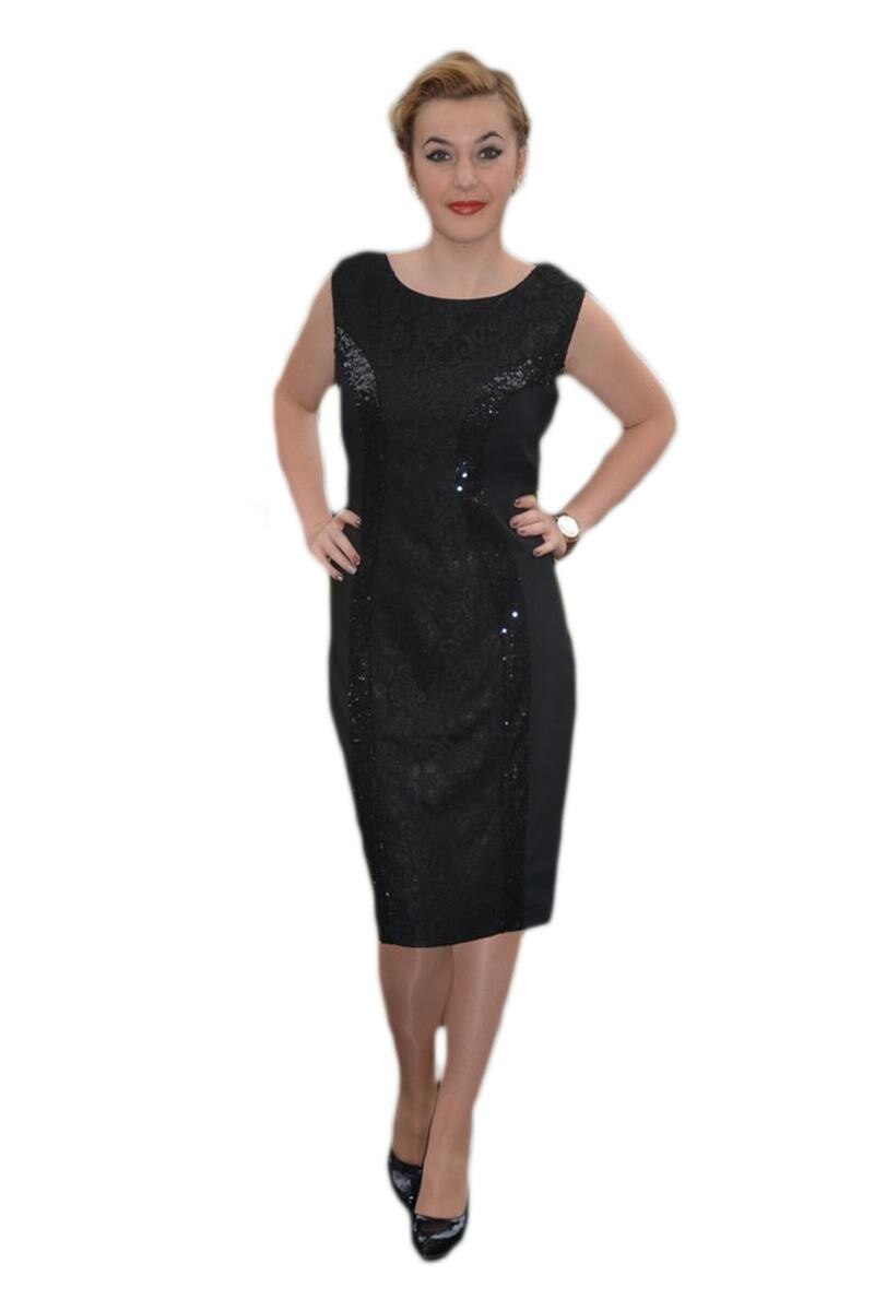 Rochie de ocazie infrumusetata cu dantela si paiete, D&J Exclusive, Negru