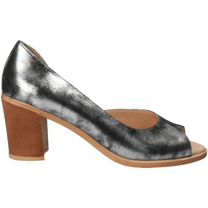 Pantofi cu toc din piele naturala tip Argintiu,Marimea 37